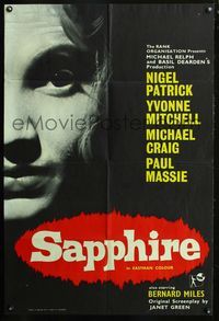 3d801 SAPPHIRE English one-sheet poster '59 Yvonne Mitchell, Basil Dearden English murder mystery!