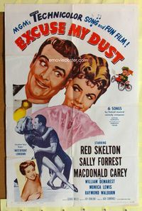 3d249 EXCUSE MY DUST one-sheet R62 Roy Rowland, Buster Keaton, Red Skelton, sexy Sally Forrest art!