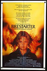 3d275 FIRESTARTER one-sheet poster '84 close up of creepy eight year-old Drew Barrymore, sci-fi!