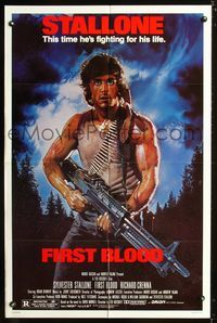 3d276 FIRST BLOOD one-sheet poster '82 artwork of Sylvester Stallone as John Rambo by Drew Struzan!