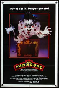 3d306 FUNHOUSE Clown style one-sheet poster '81 Tobe Hooper, creepy carnival clown horror image!
