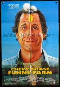 3d307 FUNNY FARM one-sheet movie poster '88 smiling Chevy Chase w/egg on his face by Steven Chorney!