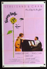3d308 FUNNY LADY one-sheet movie poster '75 Barbra Streisand watches James Caan play piano!