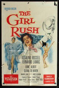 3d325 GIRL RUSH one-sheet movie poster '55 artwork of sexy showgirl Rosalind Russell in Las Vegas!