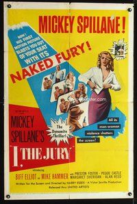3d404 I THE JURY one-sheet '53 Mickey Spillane, Mike Hammer, great images of sexy girl stripping!