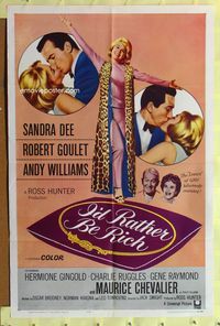 3d409 I'D RATHER BE RICH one-sheet '64 Sandra Dee, Robert Goulet, Andy Williams, Maurice Chevalier