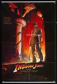 3d415 INDIANA JONES & THE TEMPLE OF DOOM 1sheet '84 full-length art of Harrison Ford by Bruce Wolfe!