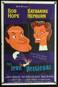 3d422 IRON PETTICOAT one-sheet poster '56 great artwork of hilarious Bob Hope & Katharine Hepburn!