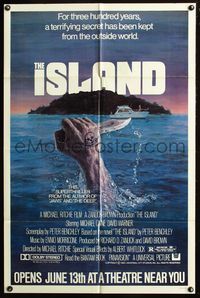 3d425 ISLAND advance one-sheet poster '80 cool artwork of hand out of water holding knife by Gehm!