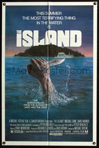 3d424 ISLAND one-sheet movie poster '80 cool artwork of hand out of water holding knife by Gehm!