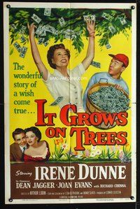 3d428 IT GROWS ON TREES one-sheet '52 Irene Dunne, Dean Jagger, wild picking-money-off-tree image!