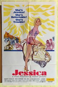 3d437 JESSICA one-sheet poster '62 sexy Mitchell Hooks art of Angie Dickinson climbing on moped!