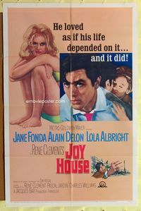 3d443 JOY HOUSE one-sheet poster '64 Rene Clement, super sexy Jane Fonda, Alain Delon, Les Felins