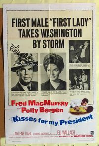 3d458 KISSES FOR MY PRESIDENT one-sheet movie poster '64 Fred MacMurray, Polly Bergen, Arlene Dahl