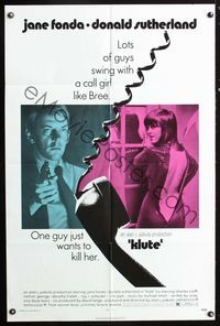 3d459 KLUTE one-sheet movie poster '71 Donald Sutherland wants to kill sexy call girl Jane Fonda!
