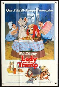 3d463 LADY & THE TRAMP one-sheet movie poster R80 Walt Disney romantic canine classic!