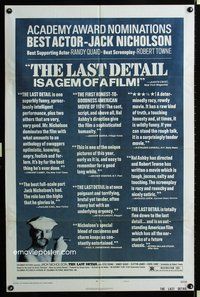 3d472 LAST DETAIL style B one-sheet poster '73 Hal Ashby, Randy Quaid, Jack Nicholson in the Navy!