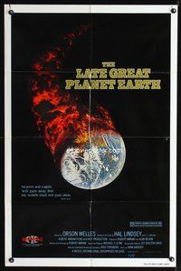 3d478 LATE GREAT PLANET EARTH 1sheet '76 wild artwork image of Earth in outer space on fire by MAP!
