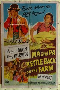 3d524 MA & PA KETTLE BACK ON THE FARM one-sheet '51 Marjorie Main, Percy Kilbride, Richard Long