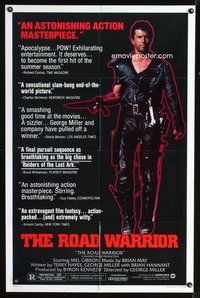 3d531 MAD MAX 2: THE ROAD WARRIOR reviews style B 1sh '81Mel Gibson returns as Mad Max, great photo!