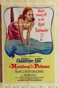 3d538 MAIDEN FOR THE PRINCE one-sheet poster '67 Vergine per il principe, sexy Virna Lisi on bed!