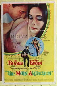 3d539 MAIN ATTRACTION one-sheet movie poster '62 Pat Boone gets intimate with sexy Nancy Kwan!