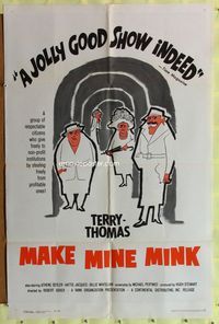 3d541 MAKE MINE MINK one-sheet movie poster '61 cool art of cast acting suspicious by Phillips!