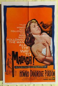 3d543 MALAGA one-sheet movie poster '62 Trevor Howard, Dorothy Dandridge, Hang on for dear life!