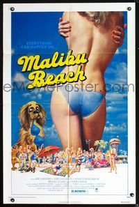 3d545 MALIBU BEACH 1sheet '78 great image of sexy topless girl in bikini on famed California beach!