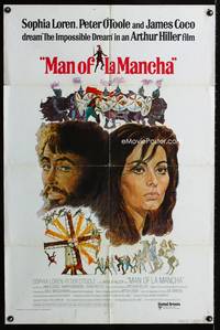 3d552 MAN OF LA MANCHA int'l one-sheet poster '72 Peter O'Toole, Sophia Loren, cool Ted CoConis art!