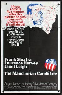 3d563 MANCHURIAN CANDIDATE one-sheet '62 cool art of Frank Sinatra, directed by John Frankenheimer!