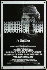 3d569 MARATHON MAN one-sheet '76 cool image of Dustin Hoffman, John Schlesinger classic thriller!