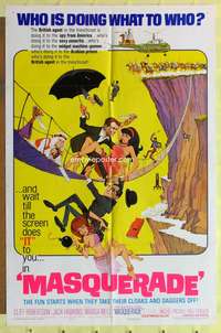 3d583 MASQUERADE one-sheet movie poster '65 Cliff Robertson, great wacky Jack Rickard artwork!