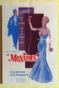 3d588 MAXIME one-sheet movie poster '62 Charles Boyer, Michele Morgan, Arletty, Henri Verneuil