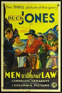 3d003 MEN WITHOUT LAW 1sheet R34 cool stone litho art of Buck Jones being confronted by 4 tough men!