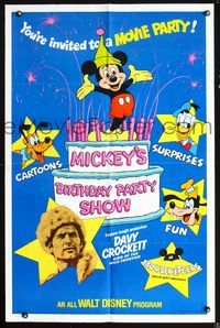 3d595 MICKEY'S BIRTHDAY PARTY SHOW one-sheet '78 Davy Crockett, great image of Disney cartoon stars