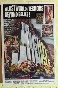 3d598 MIGHTY JUNGLE one-sheet poster '64 Marshall Thompson, a lost world of terrors beyond belief!