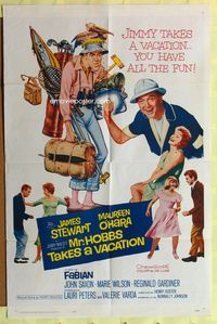 3d614 MR. HOBBS TAKES A VACATION one-sheet poster '62 great wacky artwork of tourist Jimmy Stewart!