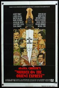 3d618 MURDER ON THE ORIENT EXPRESS 1sheet '74 Agatha Christie, great art of cast by Richard Amsel!