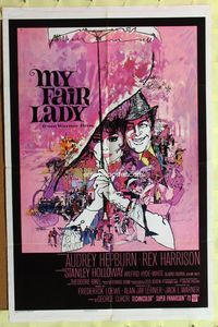 3d624 MY FAIR LADY one-sheet poster '64 great art of Audrey Hepburn & Rex Harrison by Bob Peak!
