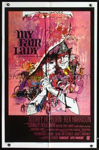 3d625 MY FAIR LADY int'l one-sheet '64 classic art of Audrey Hepburn & Rex Harrison by Bob Peak!