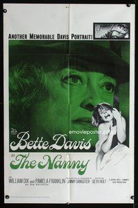 3d632 NANNY one-sheet movie poster '65 creepy close up portrait of Bette Davis, Hammer horror!
