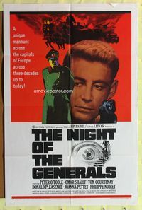 3d644 NIGHT OF THE GENERALS style A one-sheet movie poster '67 World War II officer Peter O'Toole!