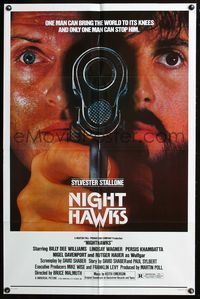 3d648 NIGHTHAWKS white style one-sheet '81 great close up of Sylvester Stallone & Rutger Hauer!