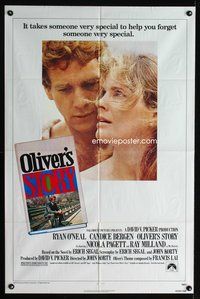 3d670 OLIVER'S STORY one-sheet movie poster '78 romantic close-up of Ryan O'Neal & Candice Bergen!