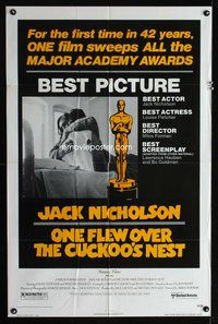 3d675 ONE FLEW OVER THE CUCKOO'S NEST AA style 1sh '75 Jack Nicholson, Milos Forman all-time classic