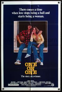 3d676 ONE ON ONE one-sheet movie poster '77 Robby Benson holding basketball, Annette O'Toole