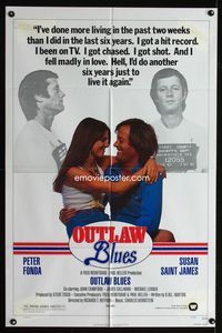 3d684 OUTLAW BLUES one-sheet poster '77 great image of crook Peter Fonda & sexy Susan Saint James!