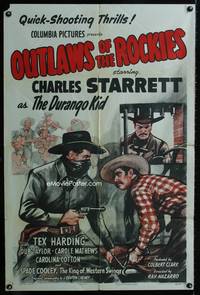 3d685 OUTLAWS OF THE ROCKIES one-sheet poster '45 Charles Starrett, Tex Harding, cool western art!