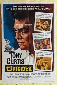 3d687 OUTSIDER one-sheet poster '62 great close up art of Tony Curtis as Ira Hayes of Iwo Jima fame!